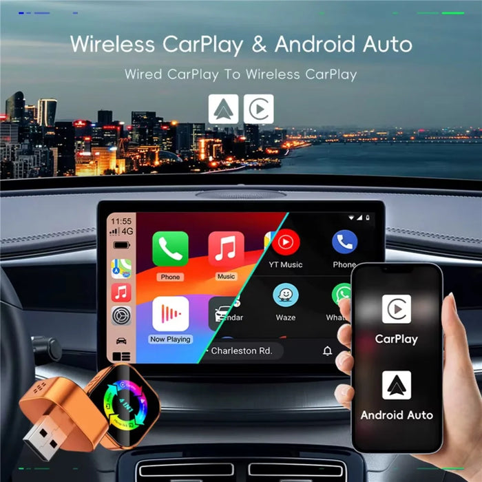 Q1A 4 in 1 CarPlay Android Auto AirPlay Mirror Link Adapter Bluetooth-compatible / WiFi Wireless AI Box USB Dongle - Orange+Colorful Symbol - 5