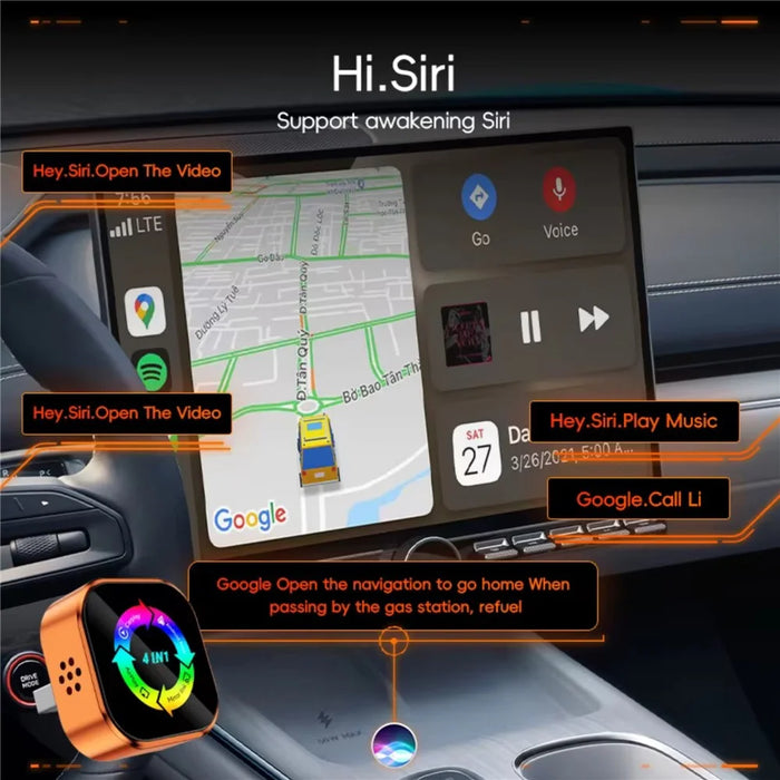 Q1A 4 in 1 CarPlay Android Auto AirPlay Mirror Link Adapter Bluetooth-compatible / WiFi Wireless AI Box USB Dongle - Orange+Colorful Symbol - 6