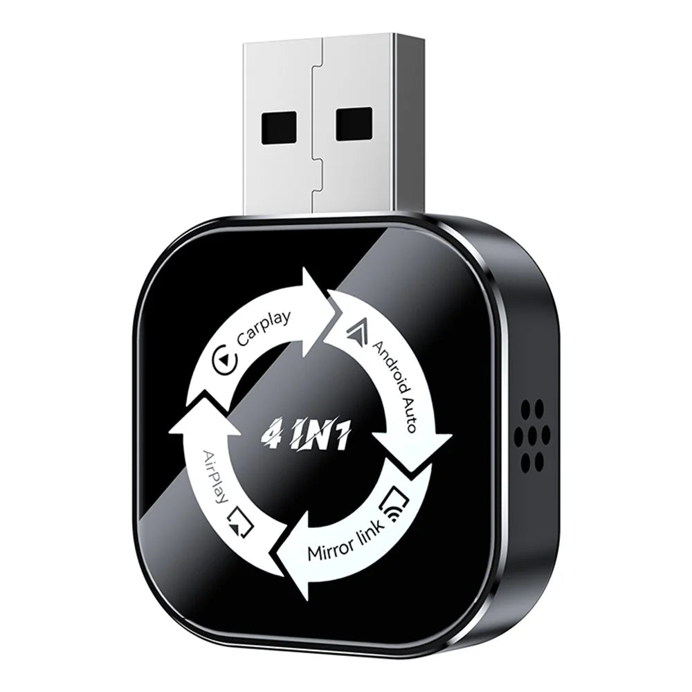 Q1AS 4 in 1 Wireless CarPlay Android Auto AirPlay MirrorLink Adapter Bluetooth-compatible / WiFi USB Dongle - Black+White Symbol - 1
