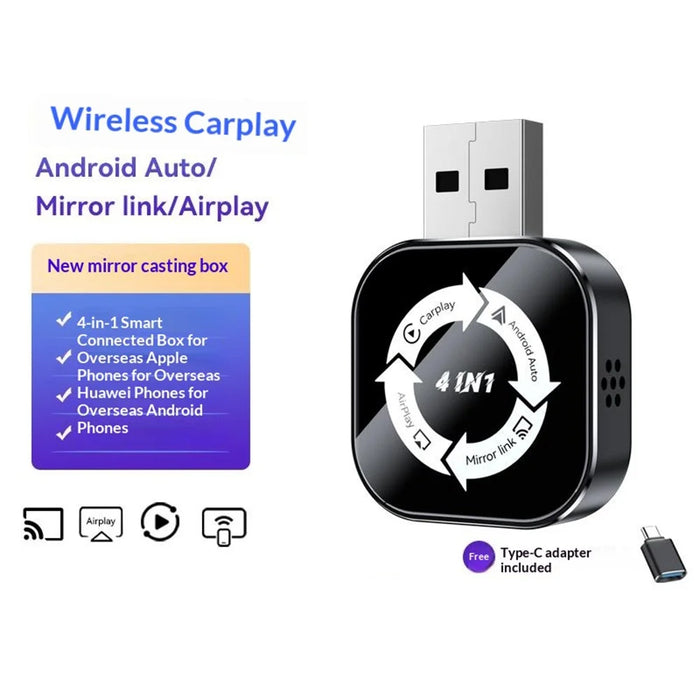 Q1AS 4 in 1 Wireless CarPlay Android Auto AirPlay MirrorLink Adapter Bluetooth-compatible / WiFi USB Dongle - Black+White Symbol - 2