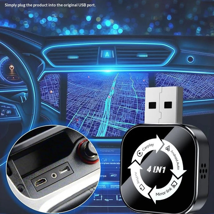 Q1AS 4 in 1 Wireless CarPlay Android Auto AirPlay MirrorLink Adapter Bluetooth-compatible / WiFi USB Dongle - Black+White Symbol - 4