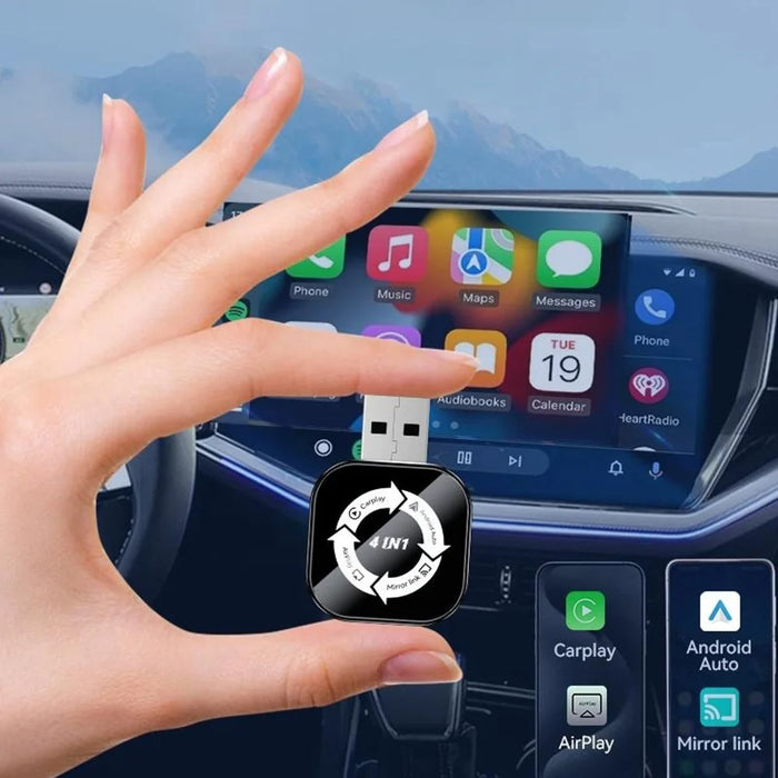 Q1AS 4 in 1 Wireless CarPlay Android Auto AirPlay MirrorLink Adapter Bluetooth-compatible / WiFi USB Dongle - Black+White Symbol - 5