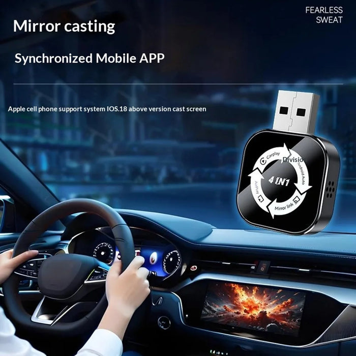 Q1AS 4 in 1 Wireless CarPlay Android Auto AirPlay MirrorLink Adapter Bluetooth-compatible / WiFi USB Dongle - Black+White Symbol - 7