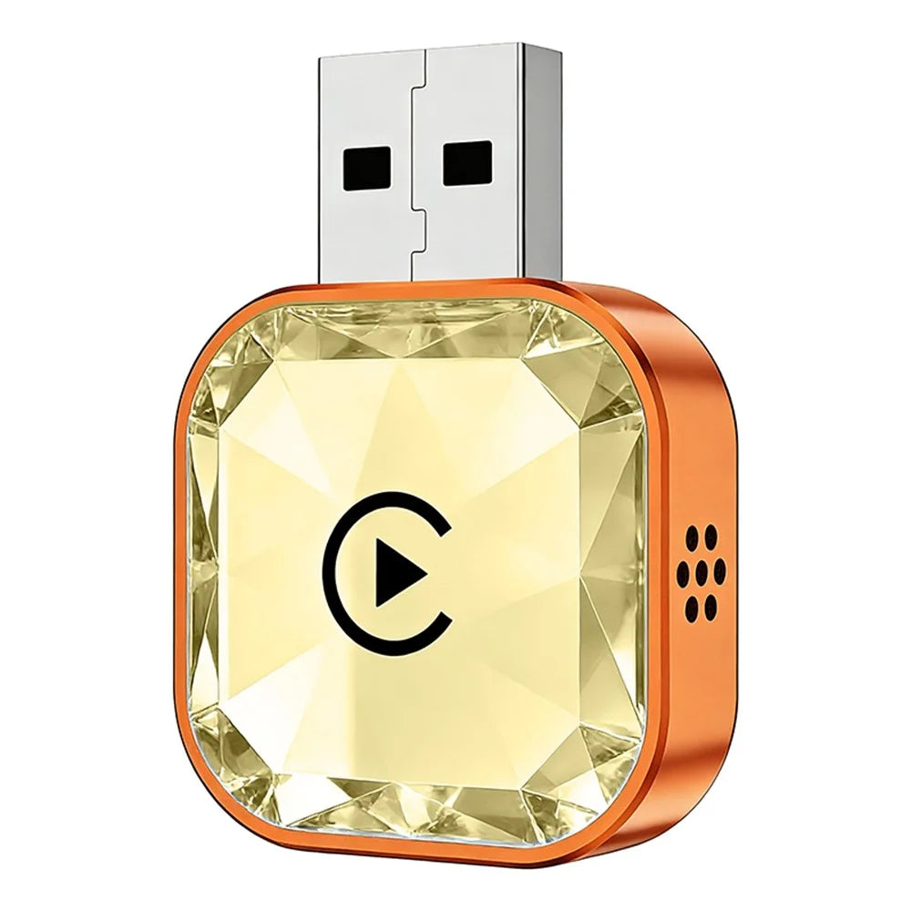 Q1AS 4 in 1 Diamond Cut Wireless CarPlay Adapter Wired to Wireless Android Auto AirPlay Mirror Link USB Dongle - Orange+Gold - 1