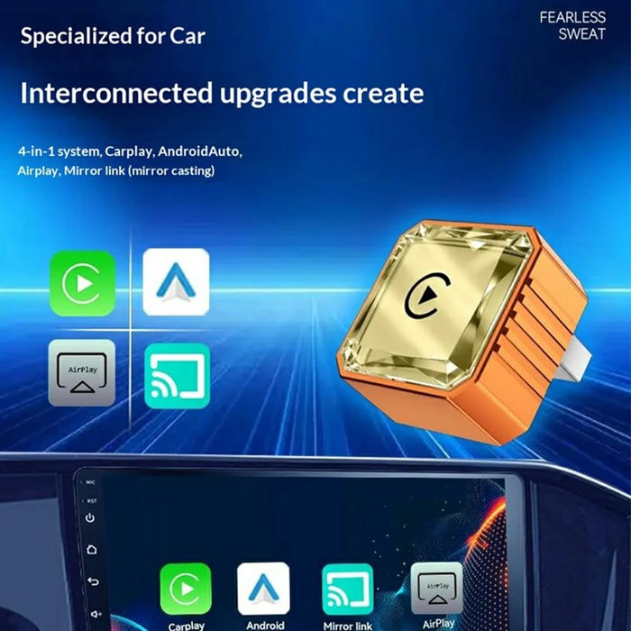 Q1BVS Wired to Wireless CarPlay Adapter 4 in 1 CarPlay Android Auto AirPlay Mirror Link Smart Box - Orange / Gold Diamond - 3