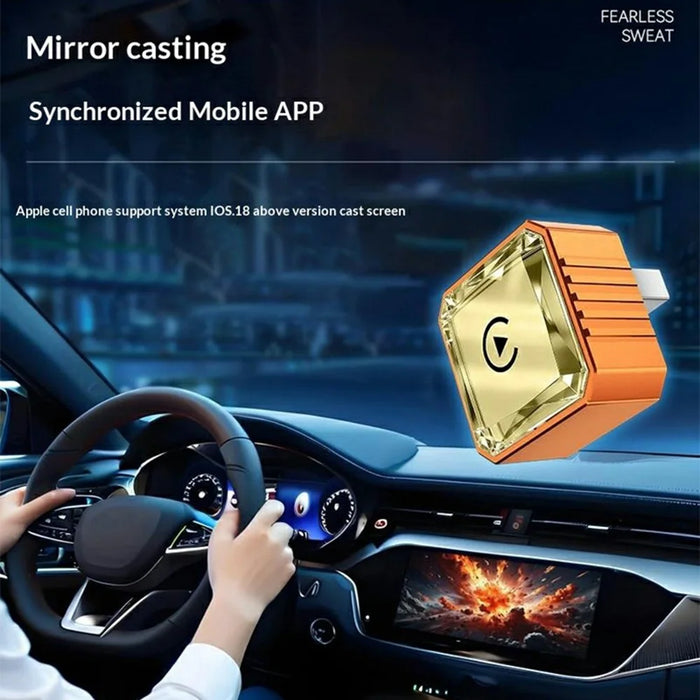 Q1BVS Wired to Wireless CarPlay Adapter 4 in 1 CarPlay Android Auto AirPlay Mirror Link Smart Box - Orange / Gold Diamond - 4