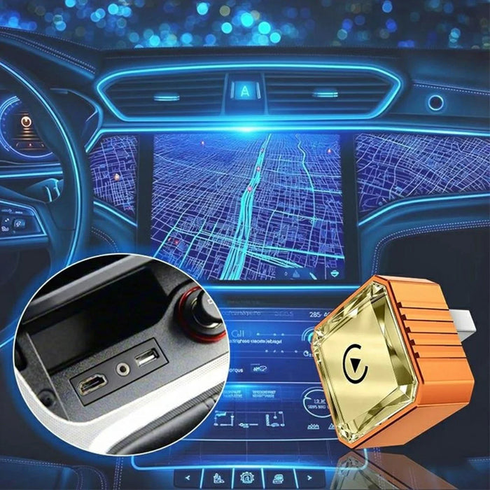 Q1BVS Wired to Wireless CarPlay Adapter 4 in 1 CarPlay Android Auto AirPlay Mirror Link Smart Box - Orange / Gold Diamond - 7