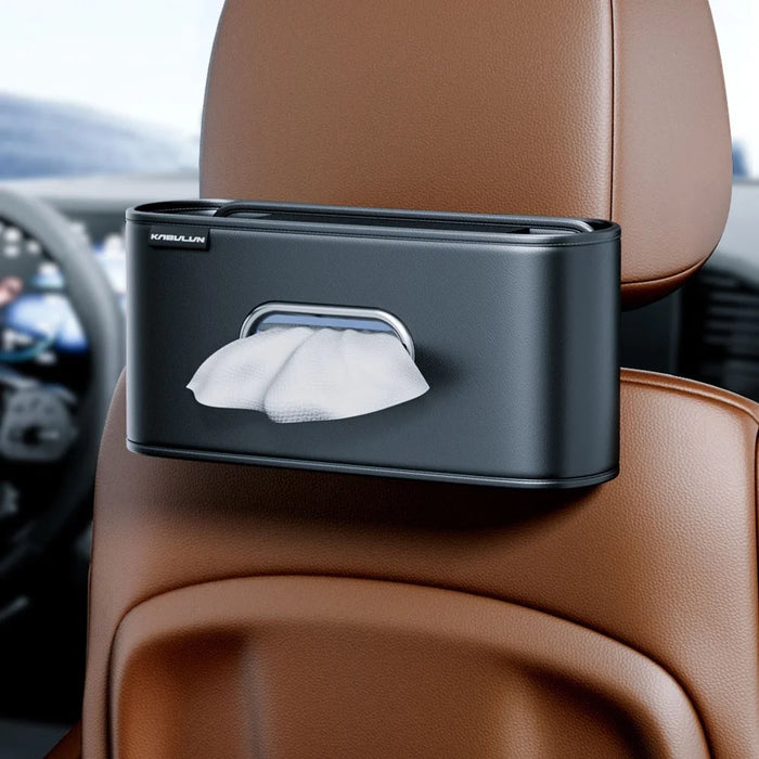 KABULUN Car Tissue Box Holder Multi-function Organizer Leather Elastic Clip Mount for Dashboard - 4