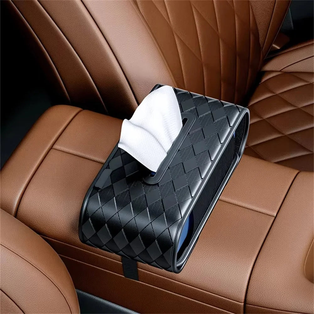 Car Tissue Box Holder Leather Vehicle Seat Back Organizer with Metal Opening Design for Cars - 2