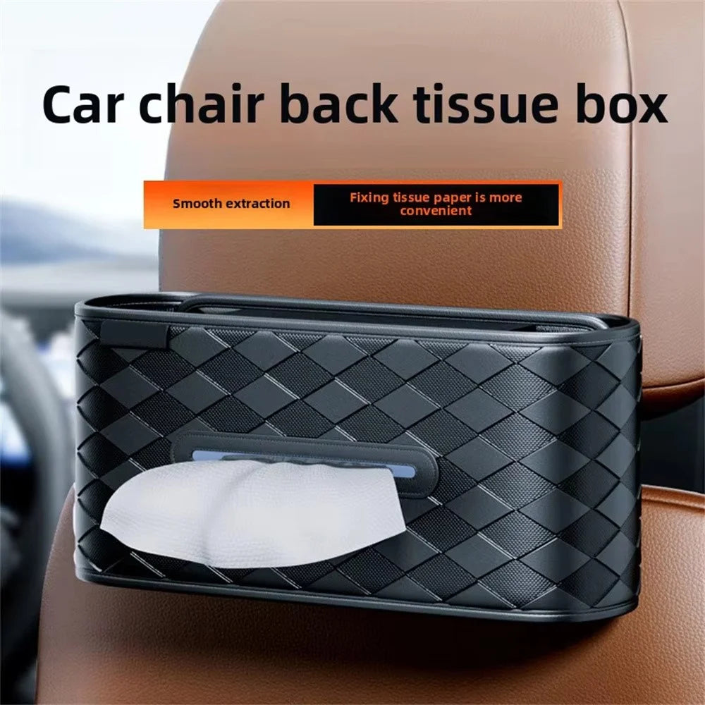 Car Tissue Box Holder Leather Vehicle Seat Back Organizer with Metal Opening Design for Cars - 3