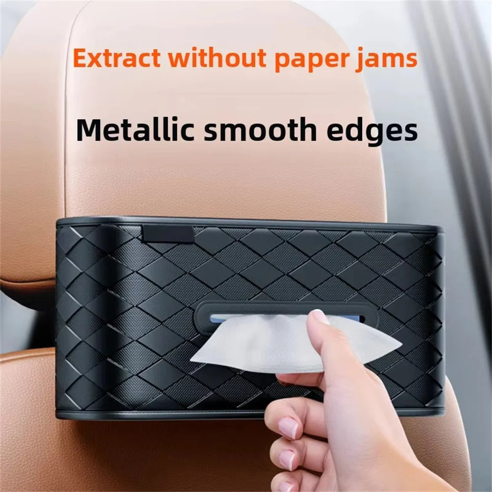 Car Tissue Box Holder Leather Vehicle Seat Back Organizer with Metal Opening Design for Cars - 5