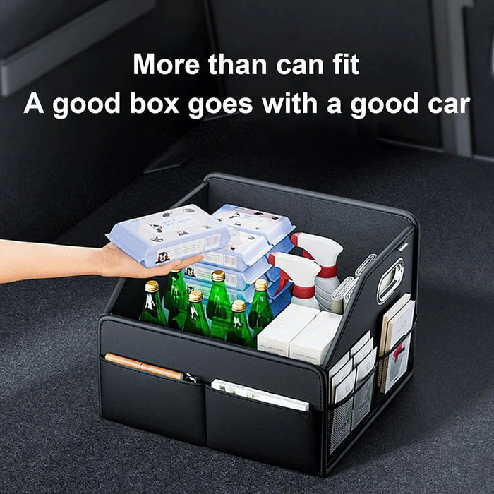 Car Trunk Organizer Storage Box PU Leather Foldable Storage Container Multi-Compartment - 2