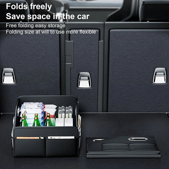 Car Trunk Organizer Storage Box PU Leather Foldable Storage Container Multi-Compartment - 4