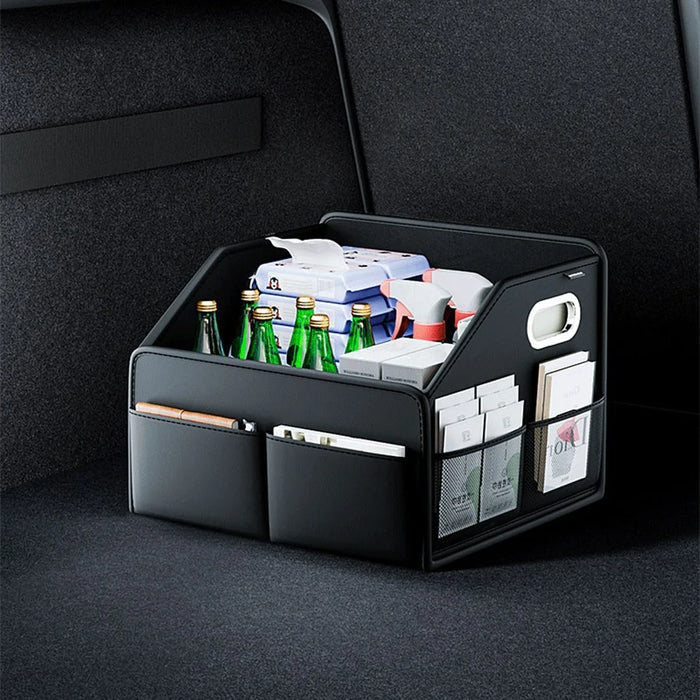 Car Trunk Organizer Storage Box PU Leather Foldable Storage Container Multi-Compartment - 6