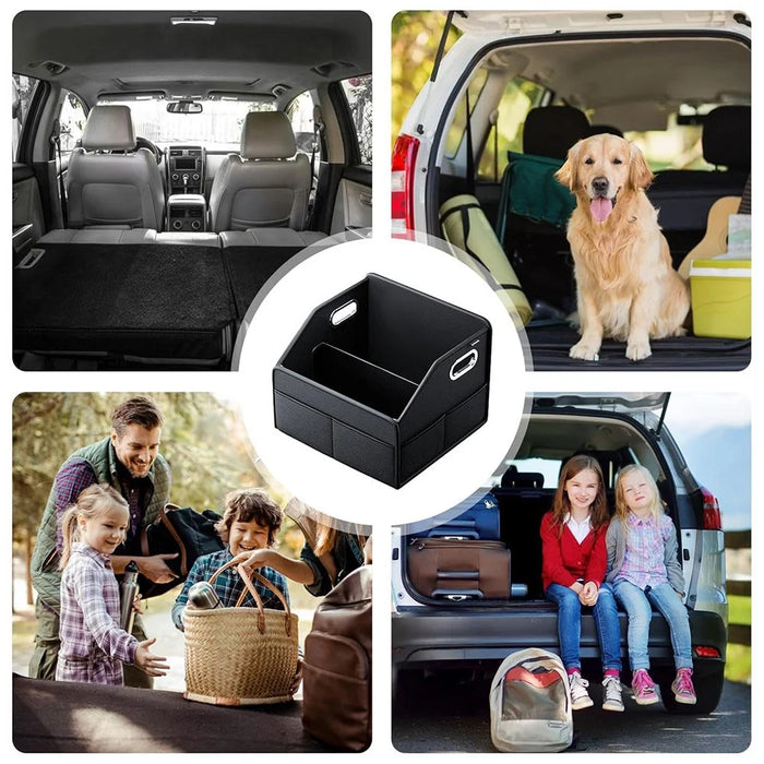 Car Trunk Organizer Storage Box PU Leather Foldable Storage Container Multi-Compartment - 7