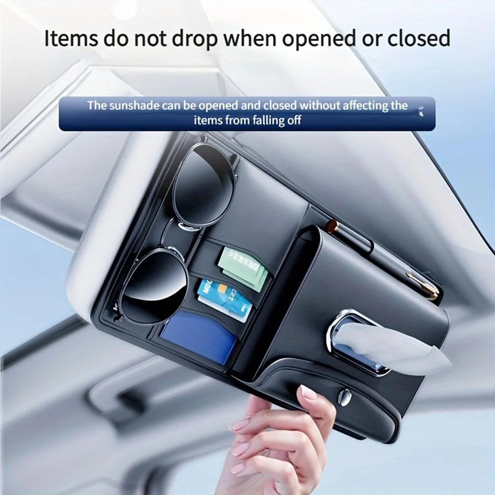 Car Sun Visor Organizer Tissue Box Holder Glasses Storage Compartment Multi-functional Card Storage Pouch for Cars Trucks - 2