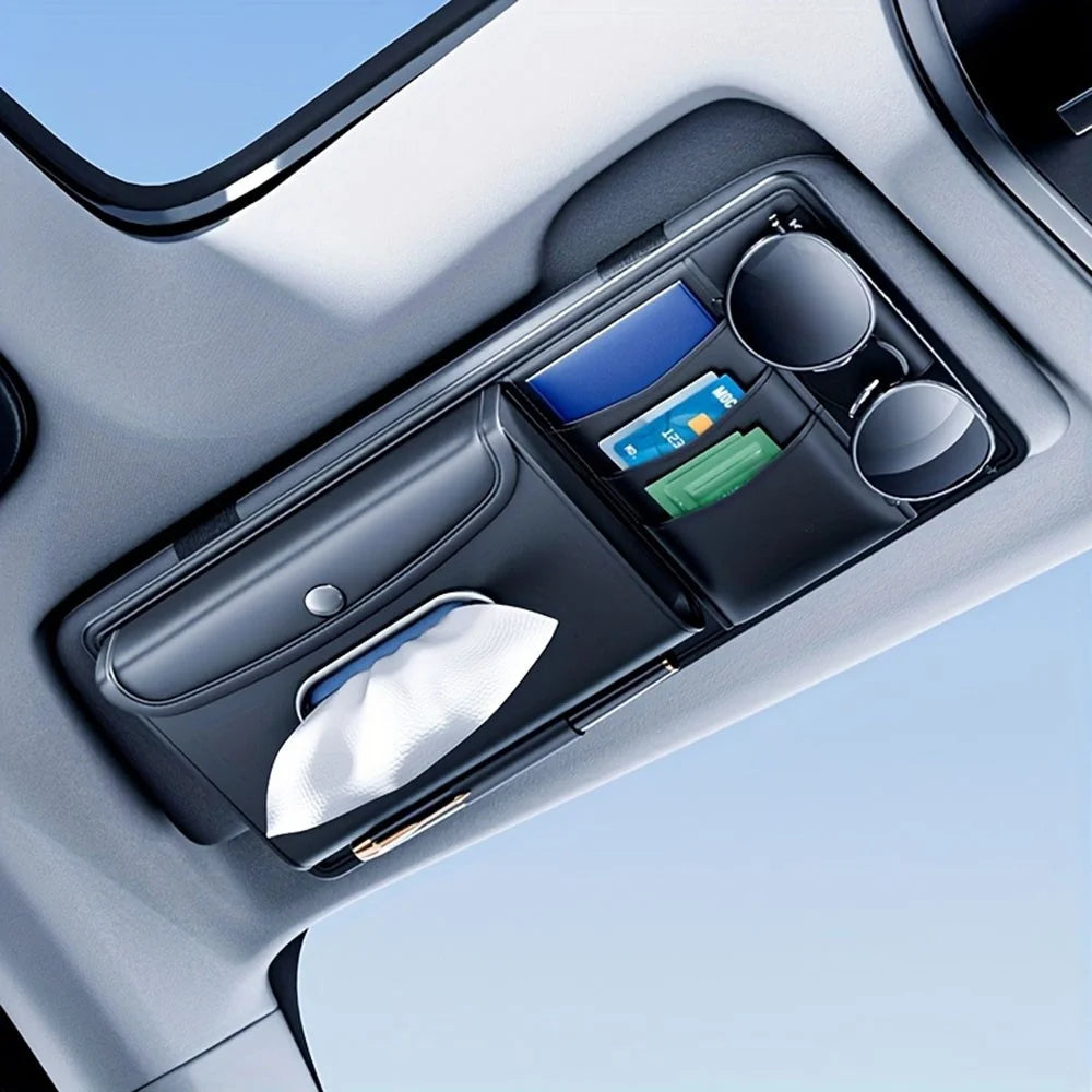 Car Sun Visor Organizer Tissue Box Holder Glasses Storage Compartment Multi-functional Card Storage Pouch for Cars Trucks - 6