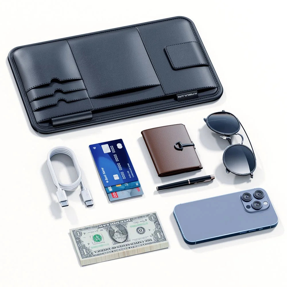 Car Sun Visor Organizer Multi-Function Storage Bag Glasses Card Holder Document Storage Pouch - 2