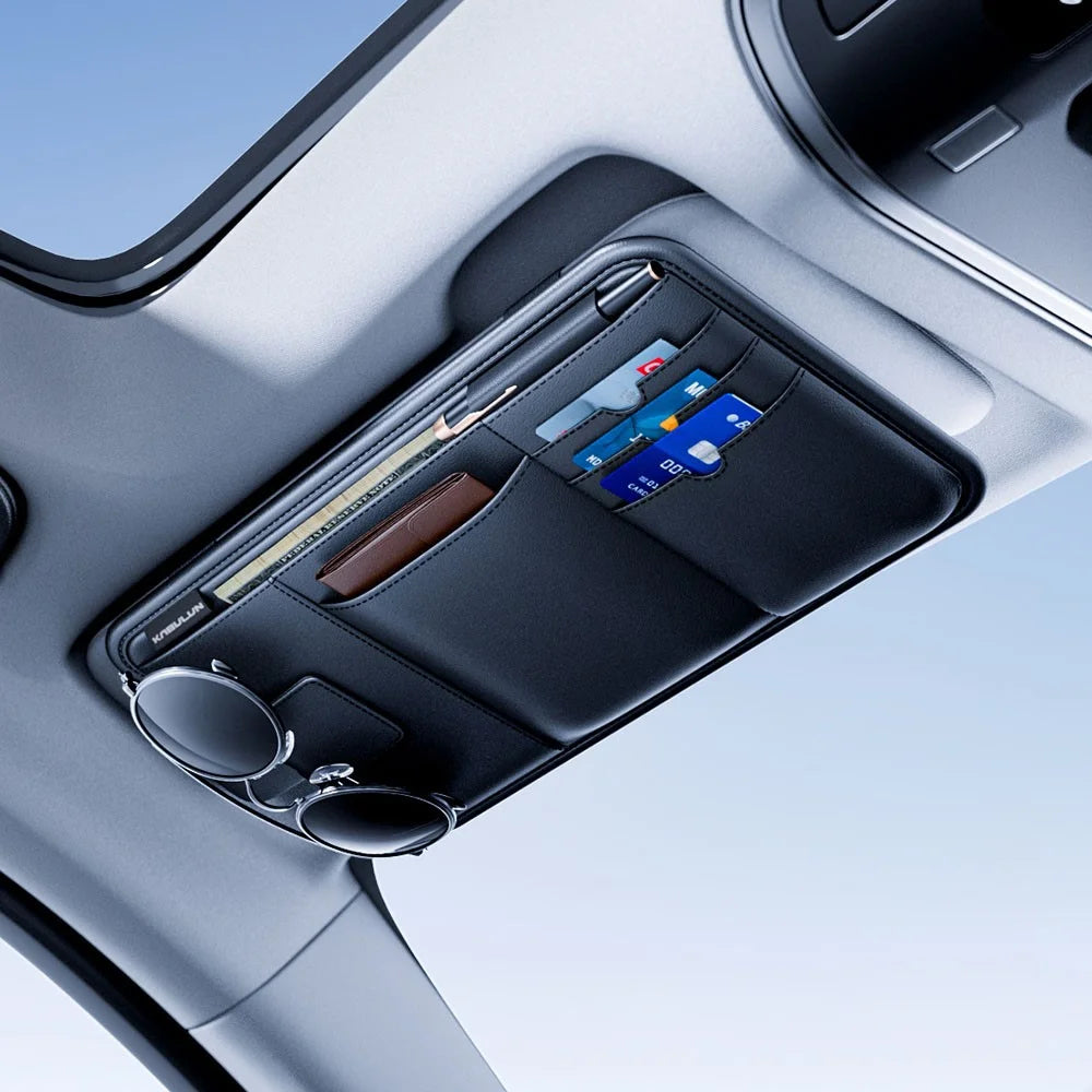 Car Sun Visor Organizer Multi-Function Storage Bag Glasses Card Holder Document Storage Pouch - 3