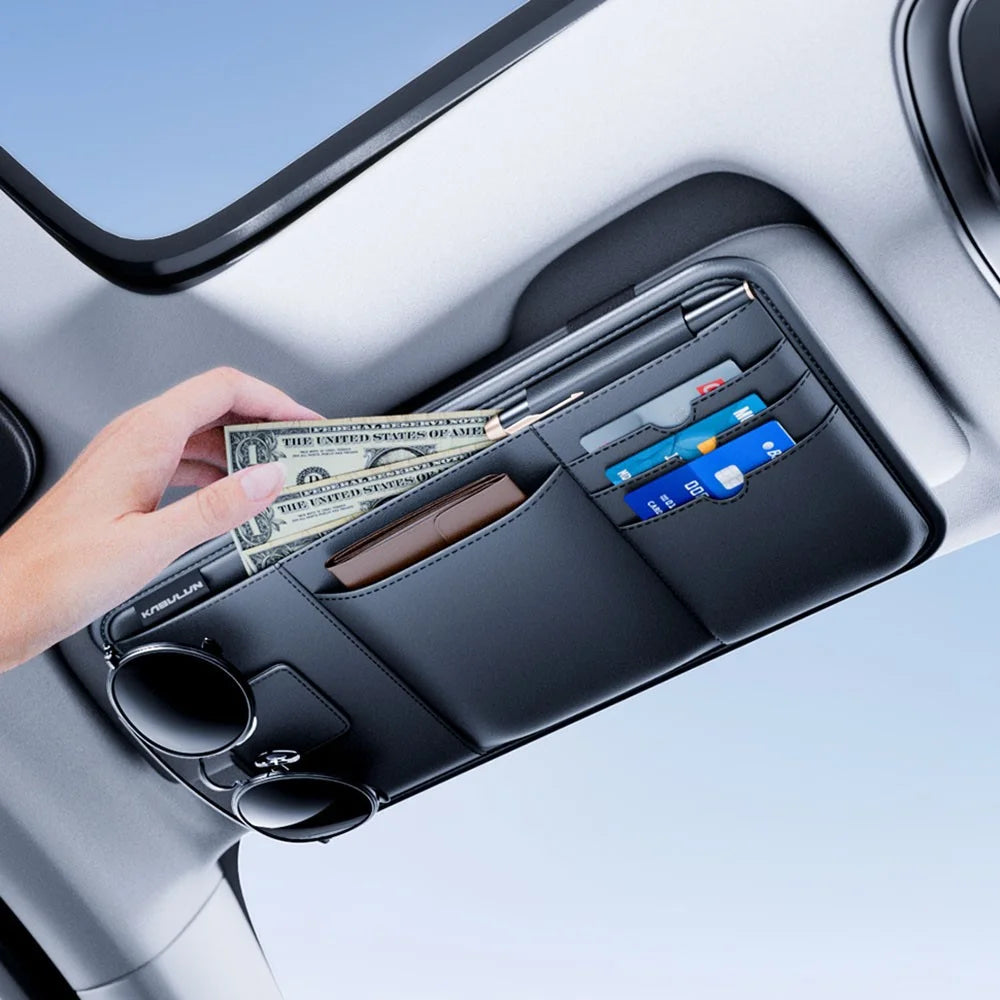 Car Sun Visor Organizer Multi-Function Storage Bag Glasses Card Holder Document Storage Pouch - 4