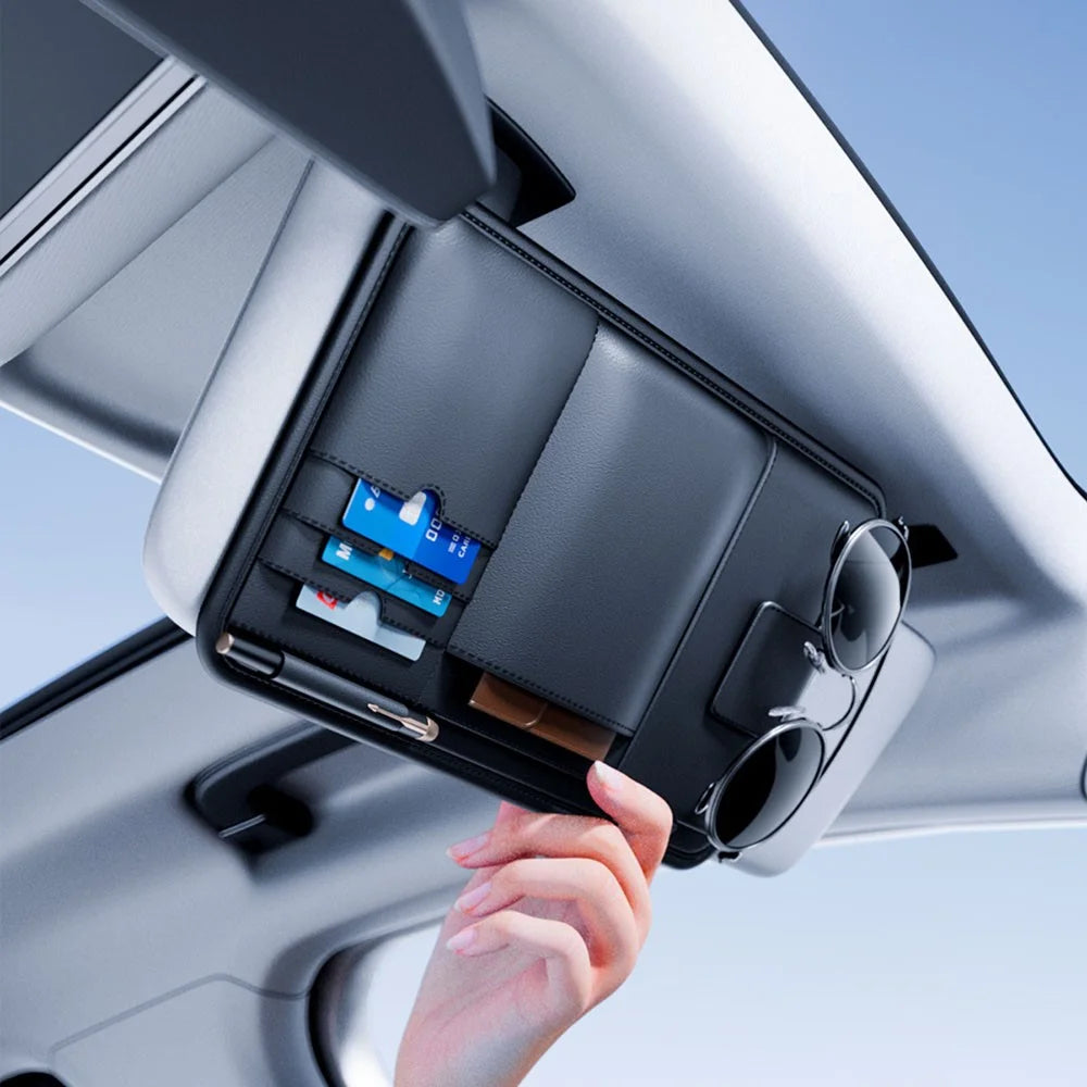 Car Sun Visor Organizer Multi-Function Storage Bag Glasses Card Holder Document Storage Pouch - 5
