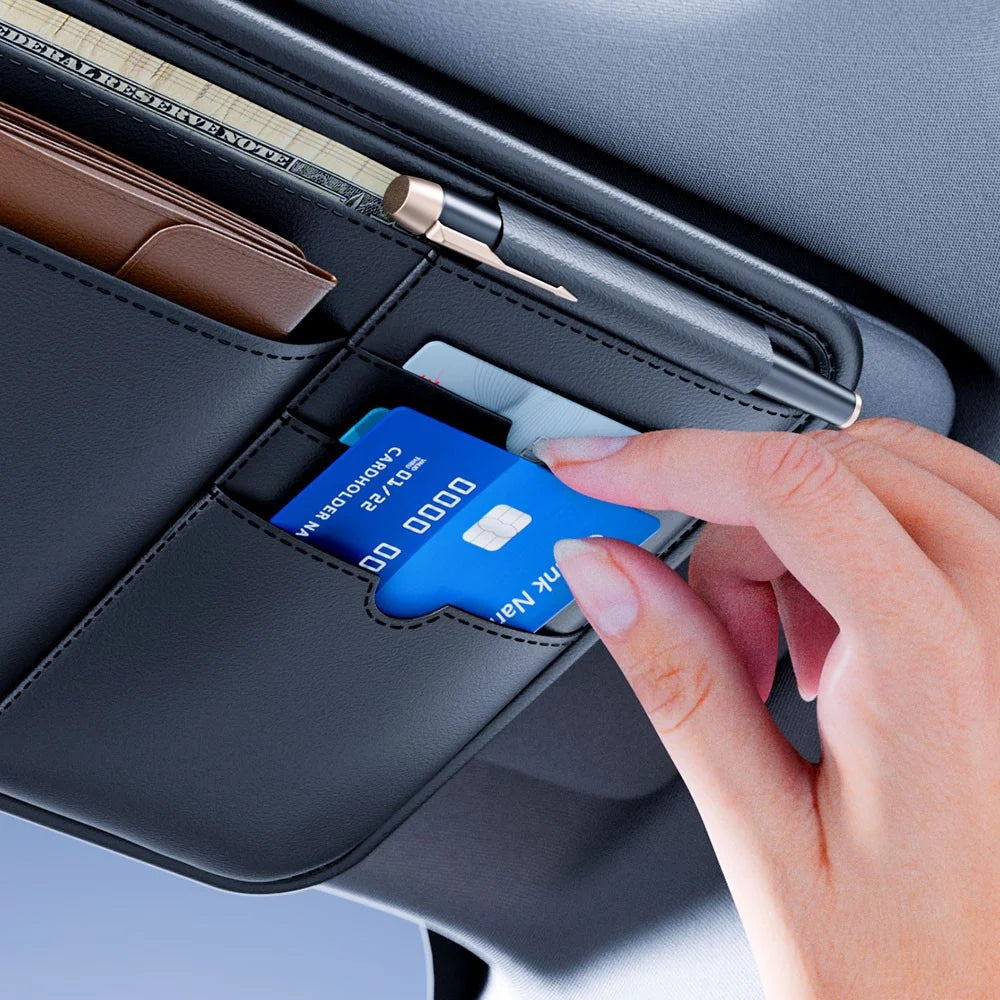 Car Sun Visor Organizer Multi-Function Storage Bag Glasses Card Holder Document Storage Pouch - 7
