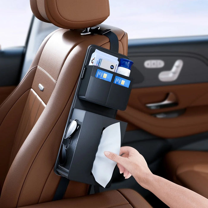 Car Seat Side Tissue Box Holder Hanging Organizer Multi-Functional Storage Bag for Universal Vehicle Interior - 4