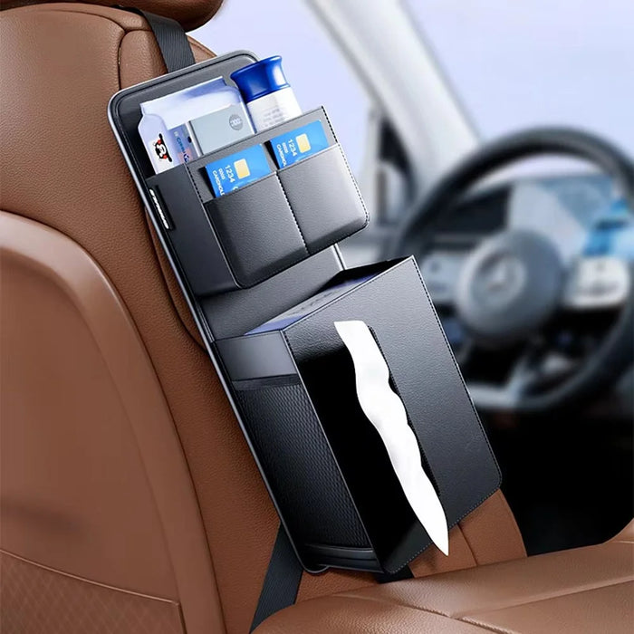 Car Seat Side Tissue Box Holder Hanging Organizer Multi-Functional Storage Bag for Universal Vehicle Interior - 5