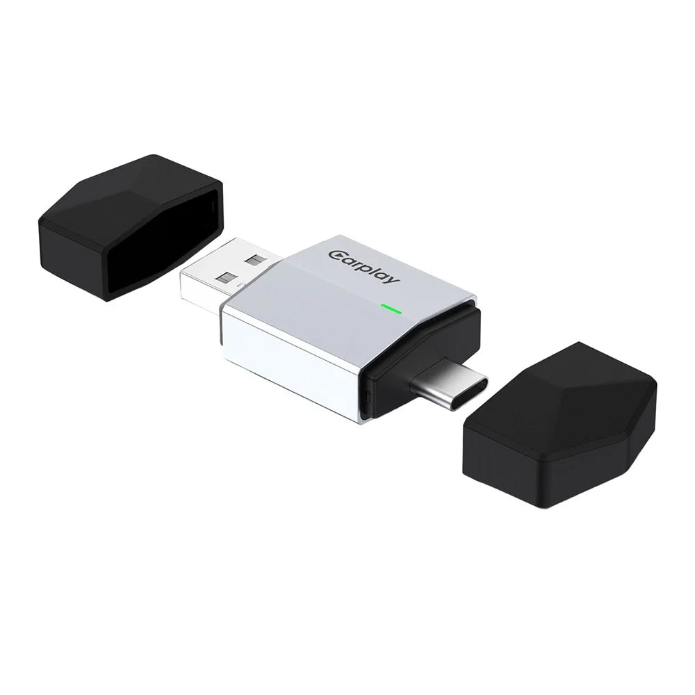 TYS-4262AC 2 in 1 Wireless CarPlay Android Auto Adapter Bluetooth-compatible WiFi USB-A USB-C Dual Interface Dongle - Silver - 1