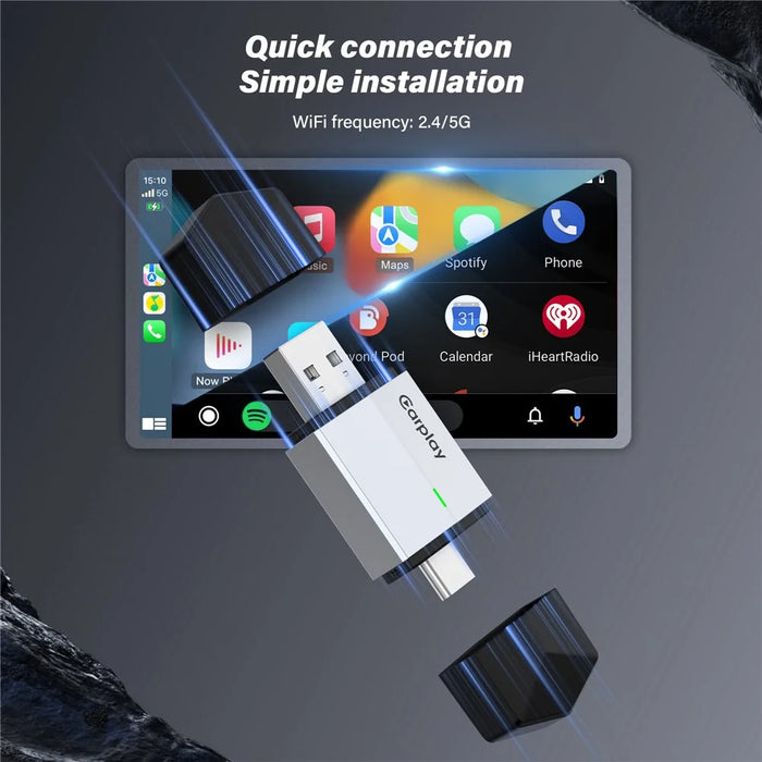 TYS-4262AC 2 in 1 Wireless CarPlay Android Auto Adapter Bluetooth-compatible WiFi USB-A USB-C Dual Interface Dongle - Silver - 4