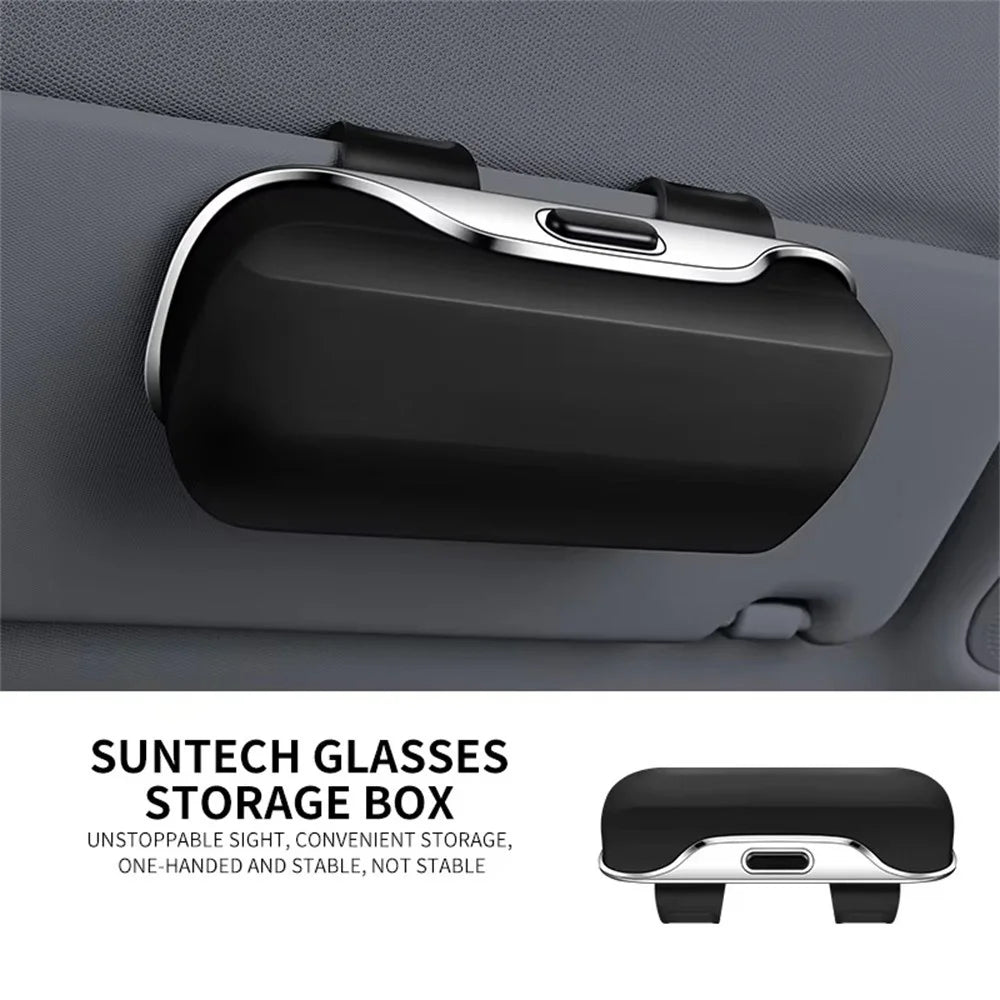 Clip-on Sun Visor Mount Sunglasses Storage Box Space Saving Car Glasses Holder Case - Black - 2