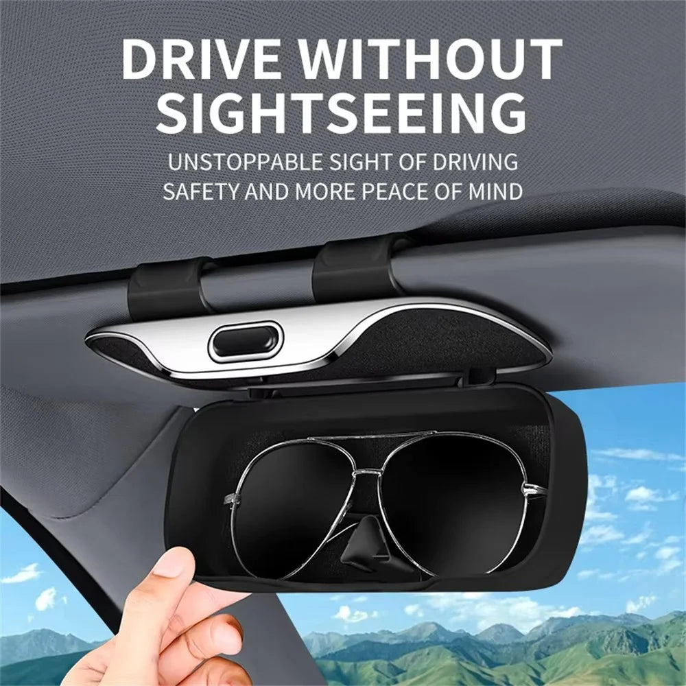 Clip-on Sun Visor Mount Sunglasses Storage Box Space Saving Car Glasses Holder Case - Black - 4