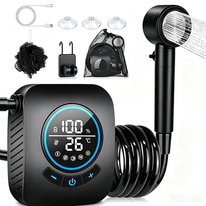 Smart LCD Display Portable Shower Built-in 8000mAh Battery IPX8 Waterproof 5 Speeds Camping Bathing Set - 1