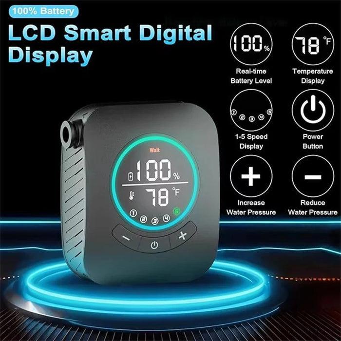 Smart LCD Display Portable Shower Built-in 8000mAh Battery IPX8 Waterproof 5 Speeds Camping Bathing Set - 2