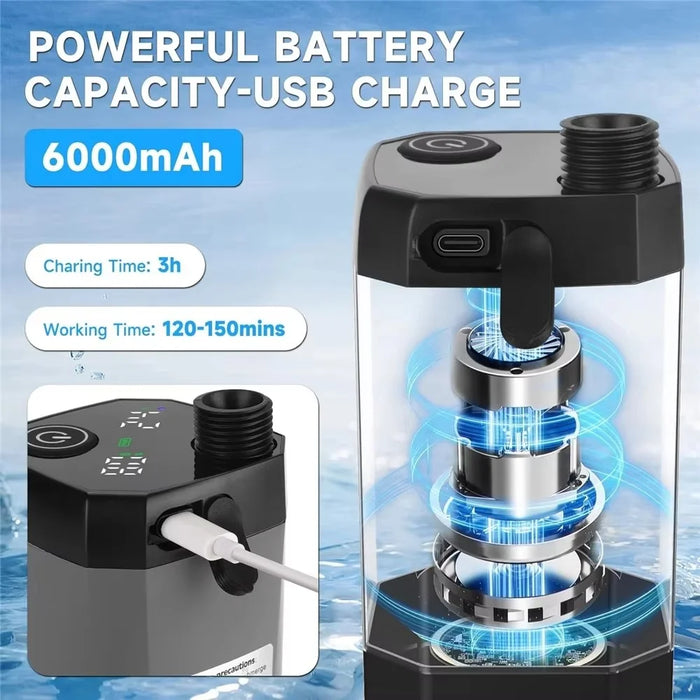 Portable Electric Shower Pump Built-in 6000mAh Battery IPX7 Waterproof 4 Modes Camping Bathing Set - Grey - 3