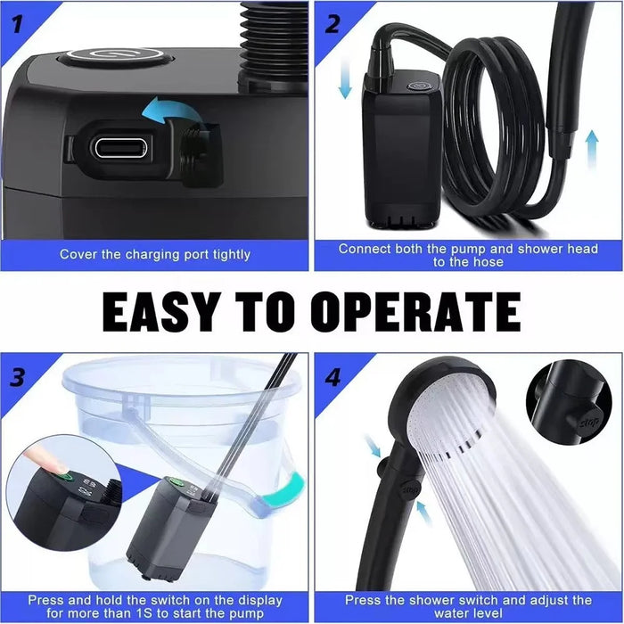 Portable Electric Shower Pump Built-in 6000mAh Battery IPX7 Waterproof 4 Modes Camping Bathing Set - Grey - 5