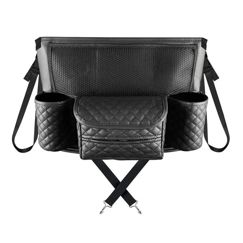 Car Seat Back Organizer PU Leather Multi-Pocket Storage Bag with Cup Holders for Vehicle Interior - Black - 1