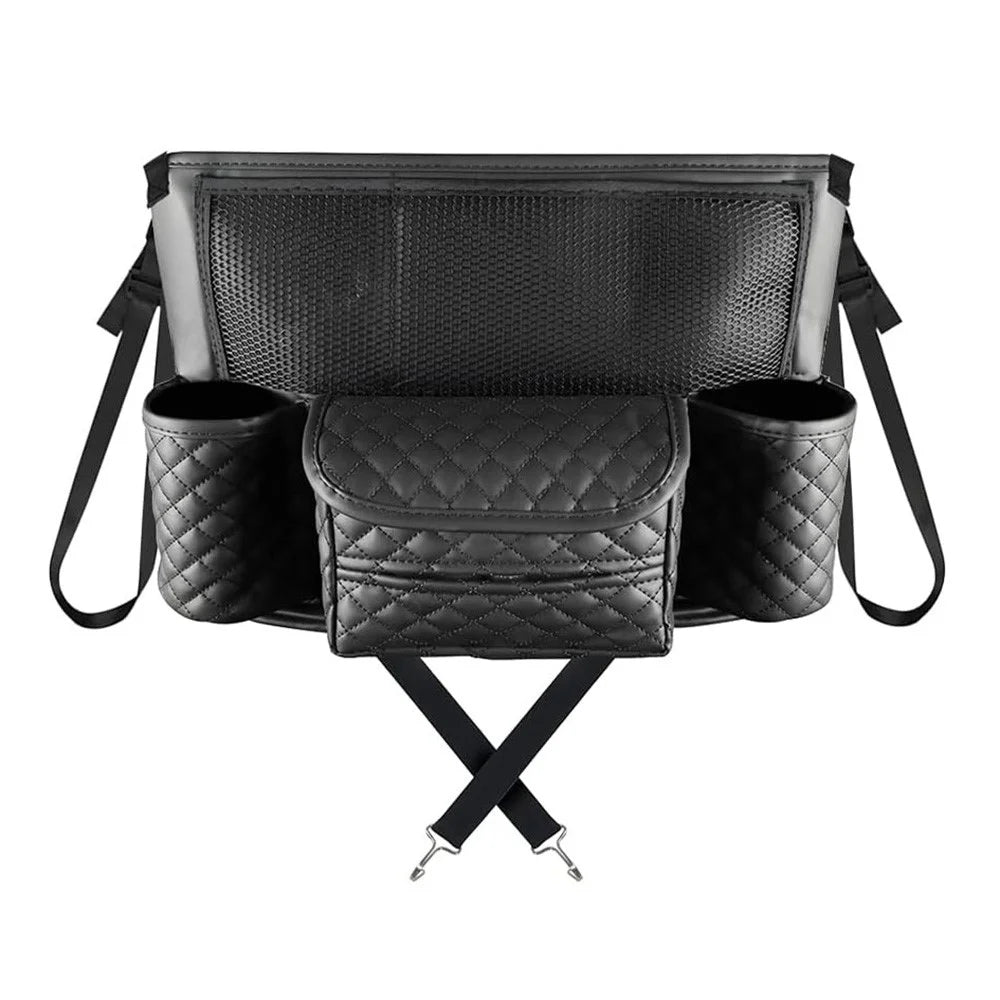 Car Seat Back Organizer PU Leather Multi-Pocket Storage Bag with Cup Holders for Vehicle Interior - Black - 1