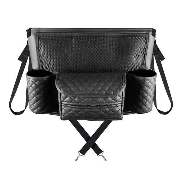 Car Seat Back Organizer PU Leather Multi-Pocket Storage Bag with Cup Holders for Vehicle Interior - Black - 1