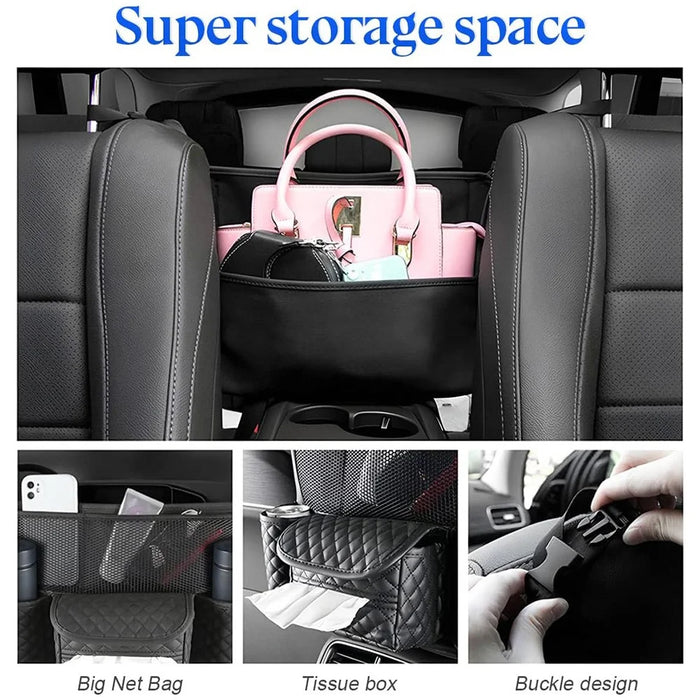 Car Seat Back Organizer PU Leather Multi-Pocket Storage Bag with Cup Holders for Vehicle Interior - Black - 3