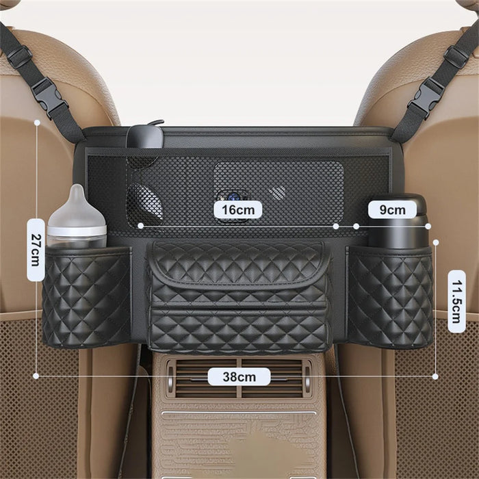 Car Seat Back Organizer PU Leather Multi-Pocket Storage Bag with Cup Holders for Vehicle Interior - Black - 5