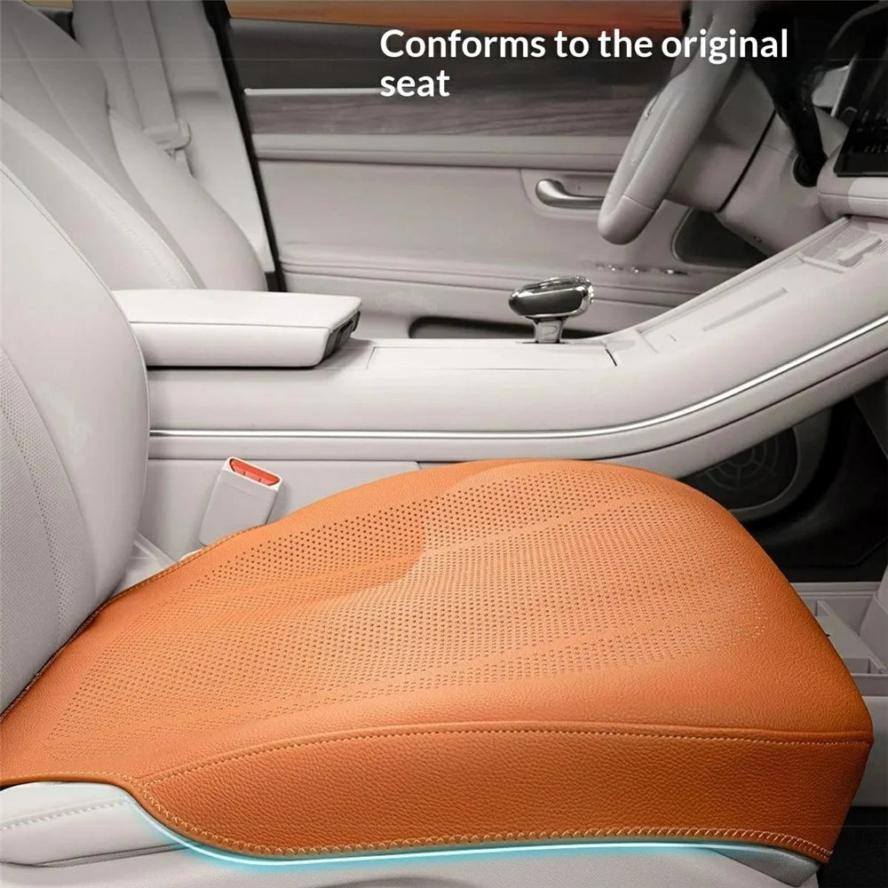 Ventilated Car Seat Cushion Summer Breathable Car Seat Pad PU Leather Car Seat Cover - Orange - 2