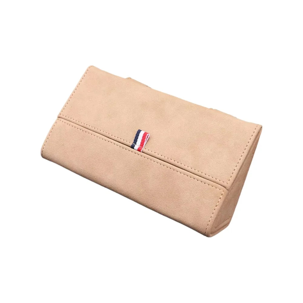 Large Size Car Sun Visor Organizer Box Suede Clip-on Magnetic Eyeglasses Case Card Holder - Beige - 1