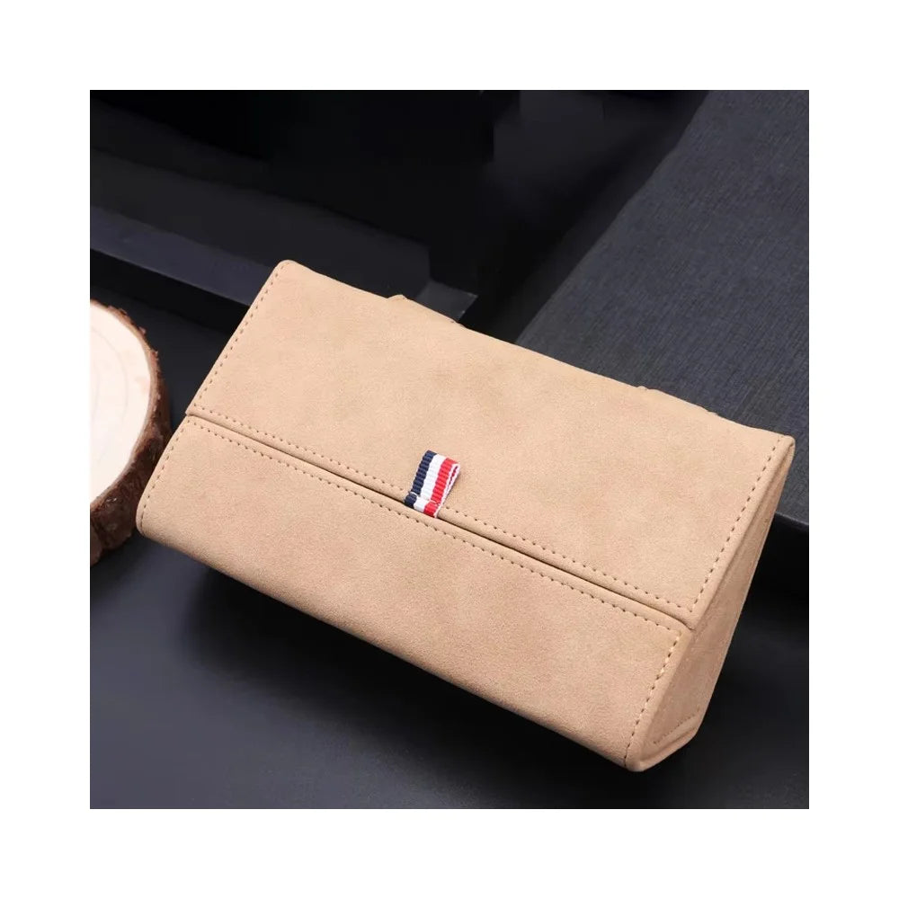Large Size Car Sun Visor Organizer Box Suede Clip-on Magnetic Eyeglasses Case Card Holder - Beige - 2