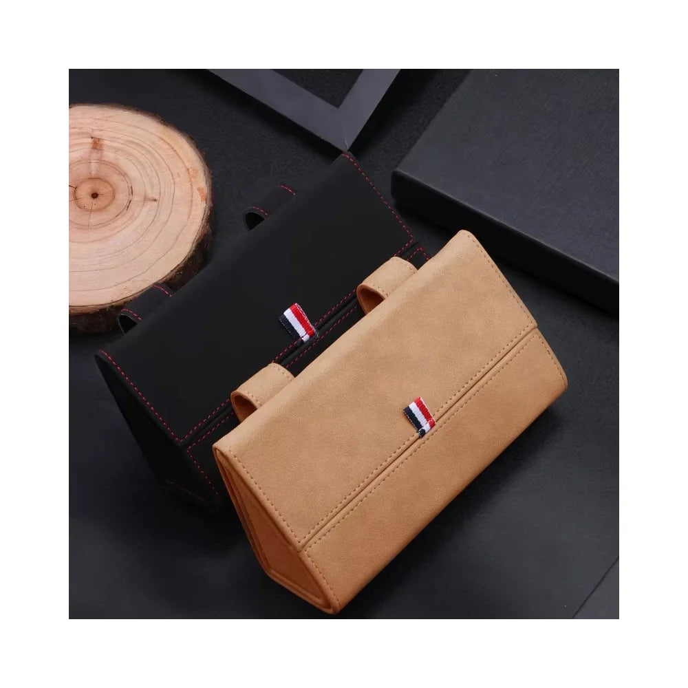 Large Size Car Sun Visor Organizer Box Suede Clip-on Magnetic Eyeglasses Case Card Holder - Beige - 6