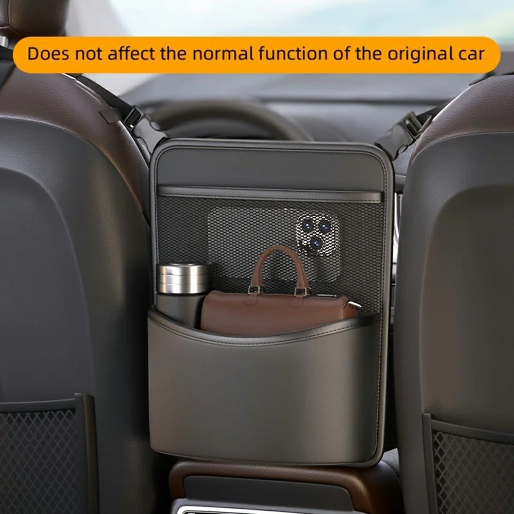 Transparent Touch Window Car Seat Back Organizer Bag PU Leather Multi-Pocket Hanging Bag with Tissue Holder - Black - 2