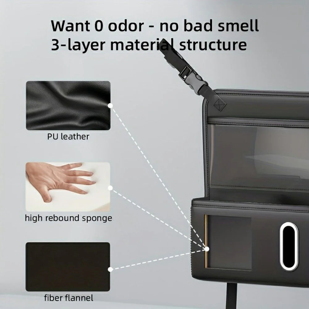 Transparent Touch Window Car Seat Back Organizer Bag PU Leather Multi-Pocket Hanging Bag with Tissue Holder - Black - 6