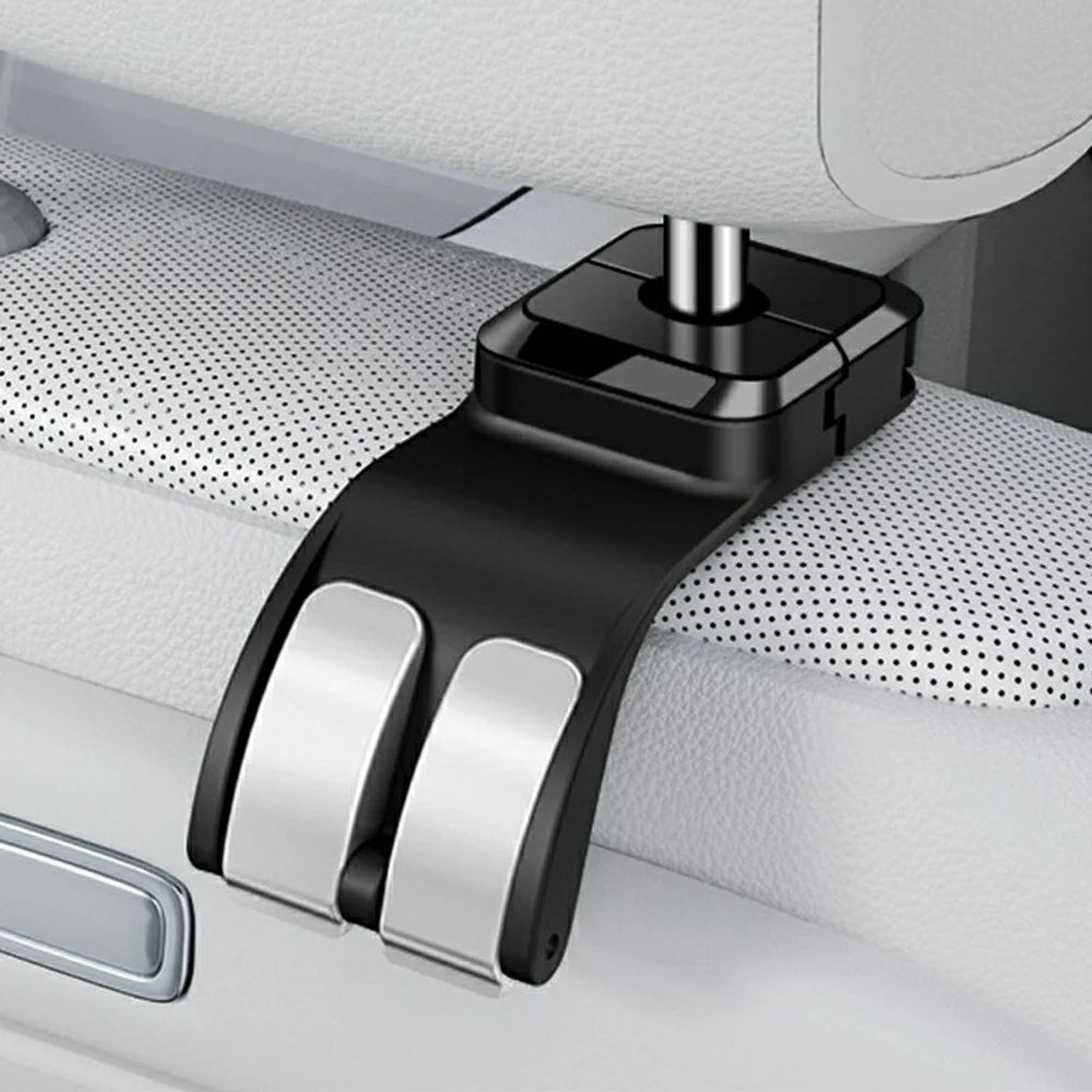 Double Hook Car Headrest Hanger 25KG Load Bearing Rear Seat Hanging Hook for Storage Organization - Black - 1