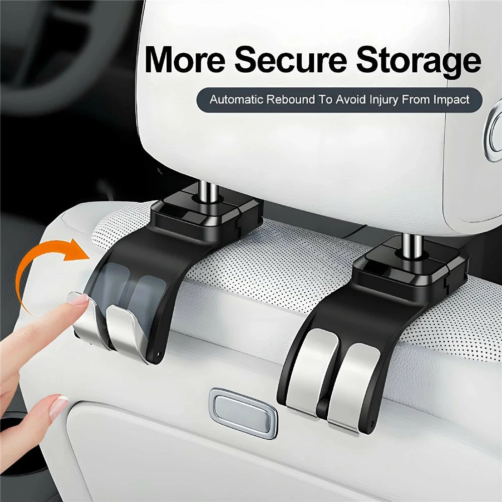 Double Hook Car Headrest Hanger 25KG Load Bearing Rear Seat Hanging Hook for Storage Organization - Black - 4