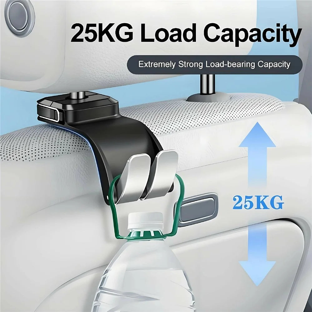 Double Hook Car Headrest Hanger 25KG Load Bearing Rear Seat Hanging Hook for Storage Organization - Black - 5